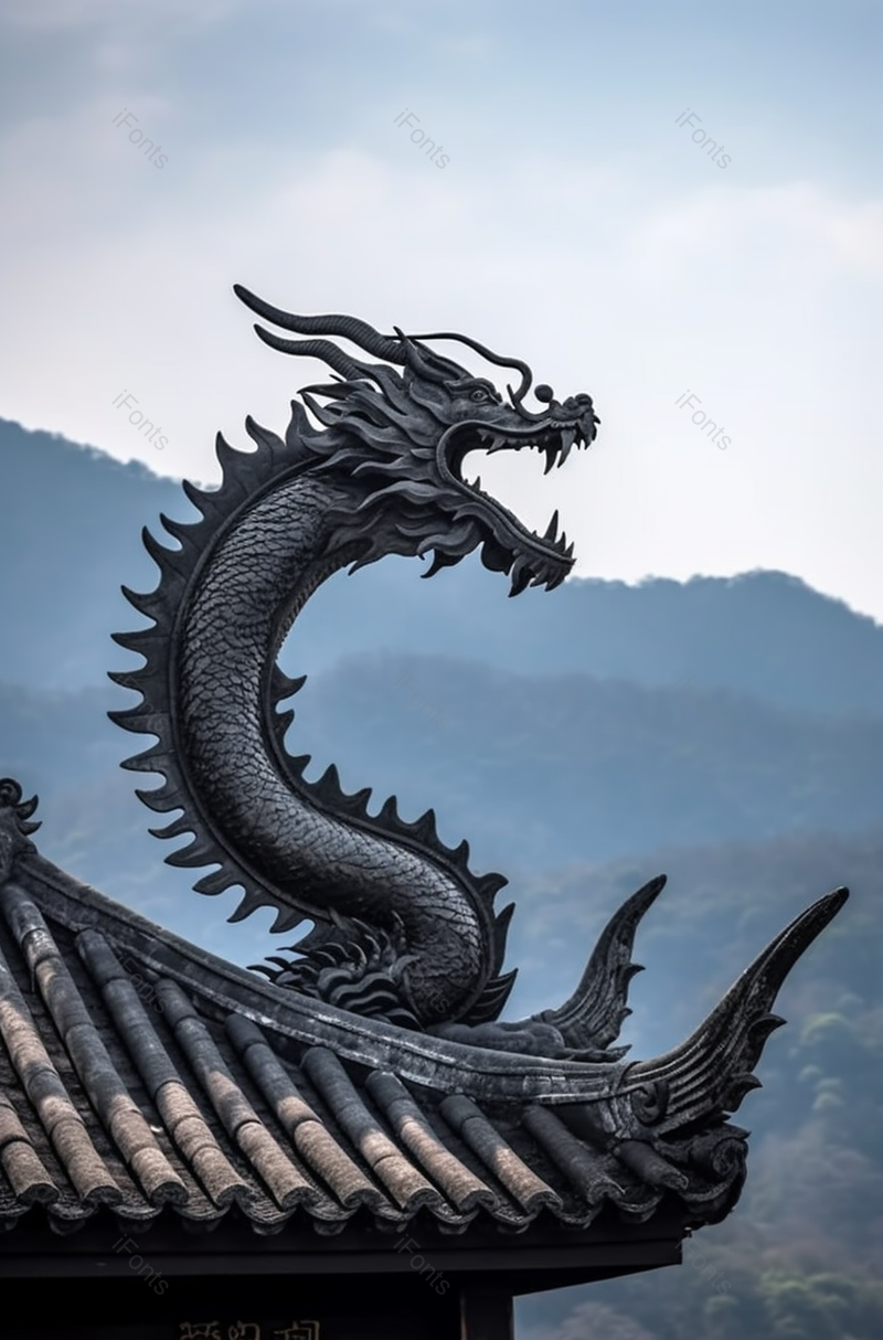 杭州法喜寺雕刻在寺庙屋顶的龙,高清,摄影图,摄影图片,图片大全,摄影图免费下载